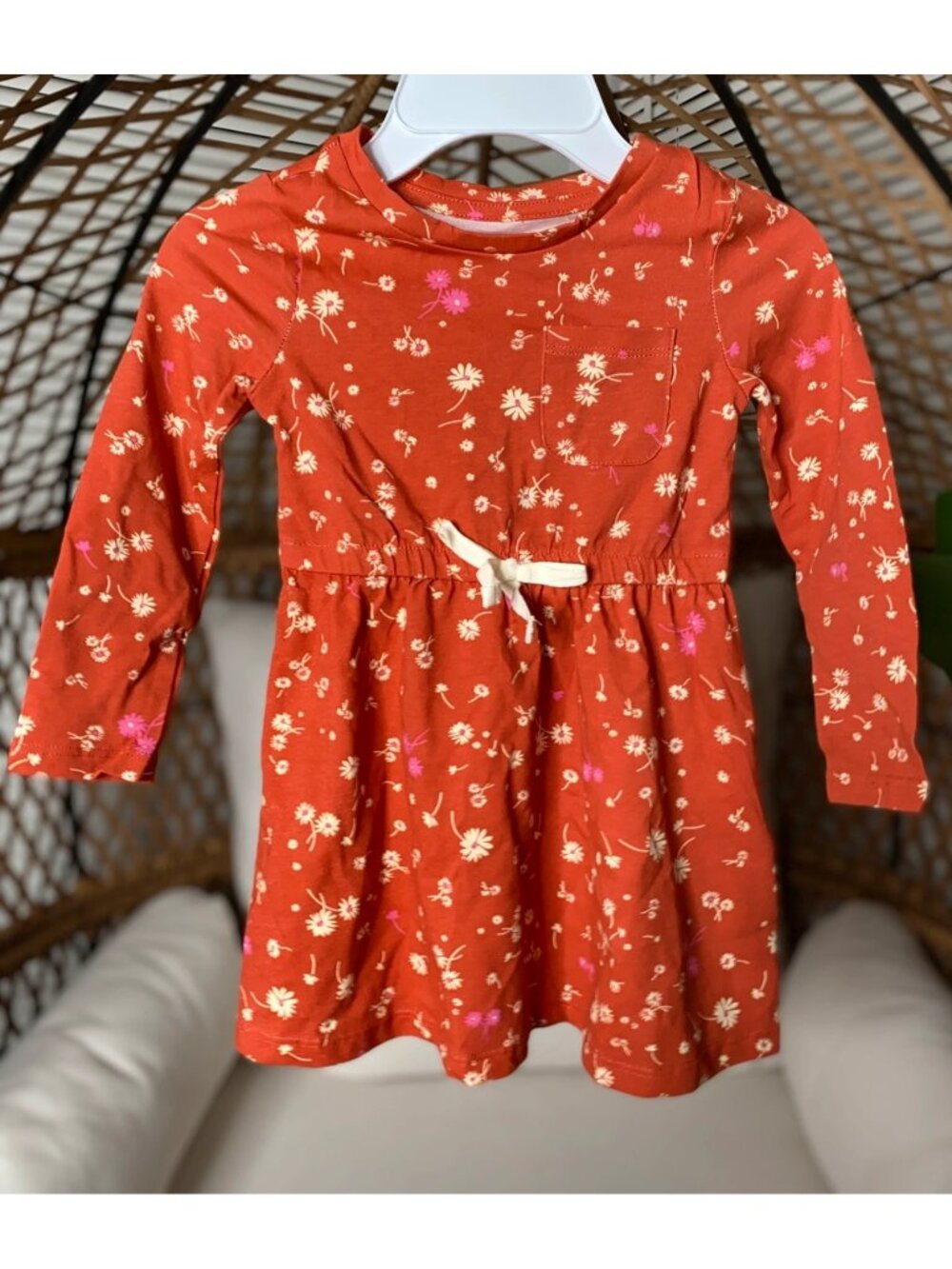 Amazon Essentials Girls Long Sleeve T-Shirt Dress in Orange Ditsy Floral Size 2T